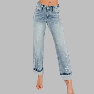 Judy Blue Boyfriend Fit Jeans Women’s 13/31 High Rise Bleach Splatter Stretch